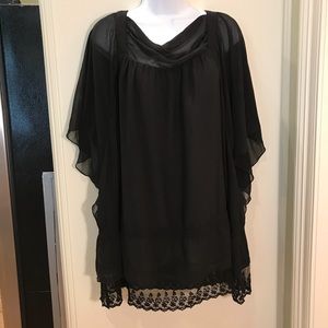 Lane Bryant Sheer Polyester Top Black Lace EUC